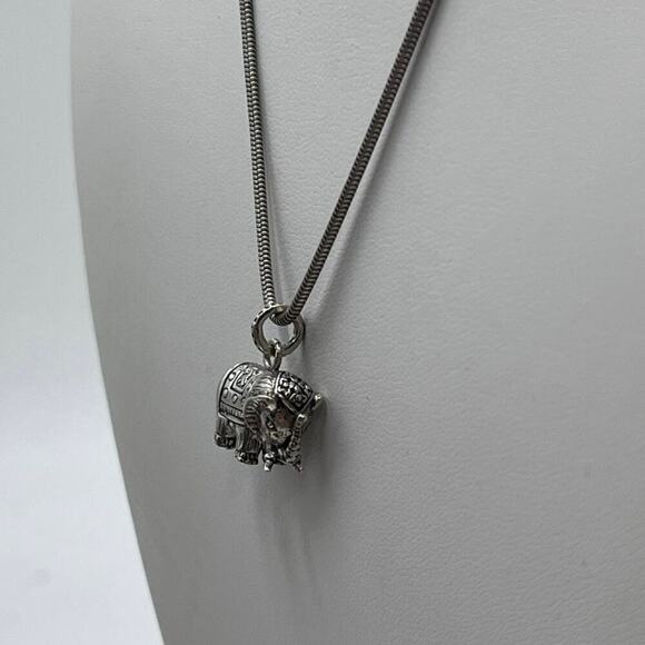 Sterling Silver Elephant Trunk Up Good Luck Pendant and 925 Chain Necklace - Picture 5 of 13